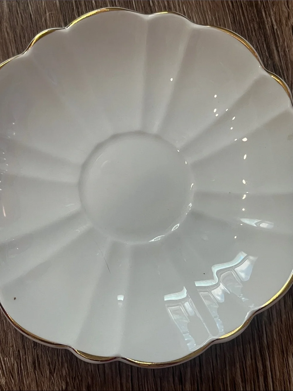 Vintage Victoria C&E Scalloped White Porcelain Saucer with Gold Rim